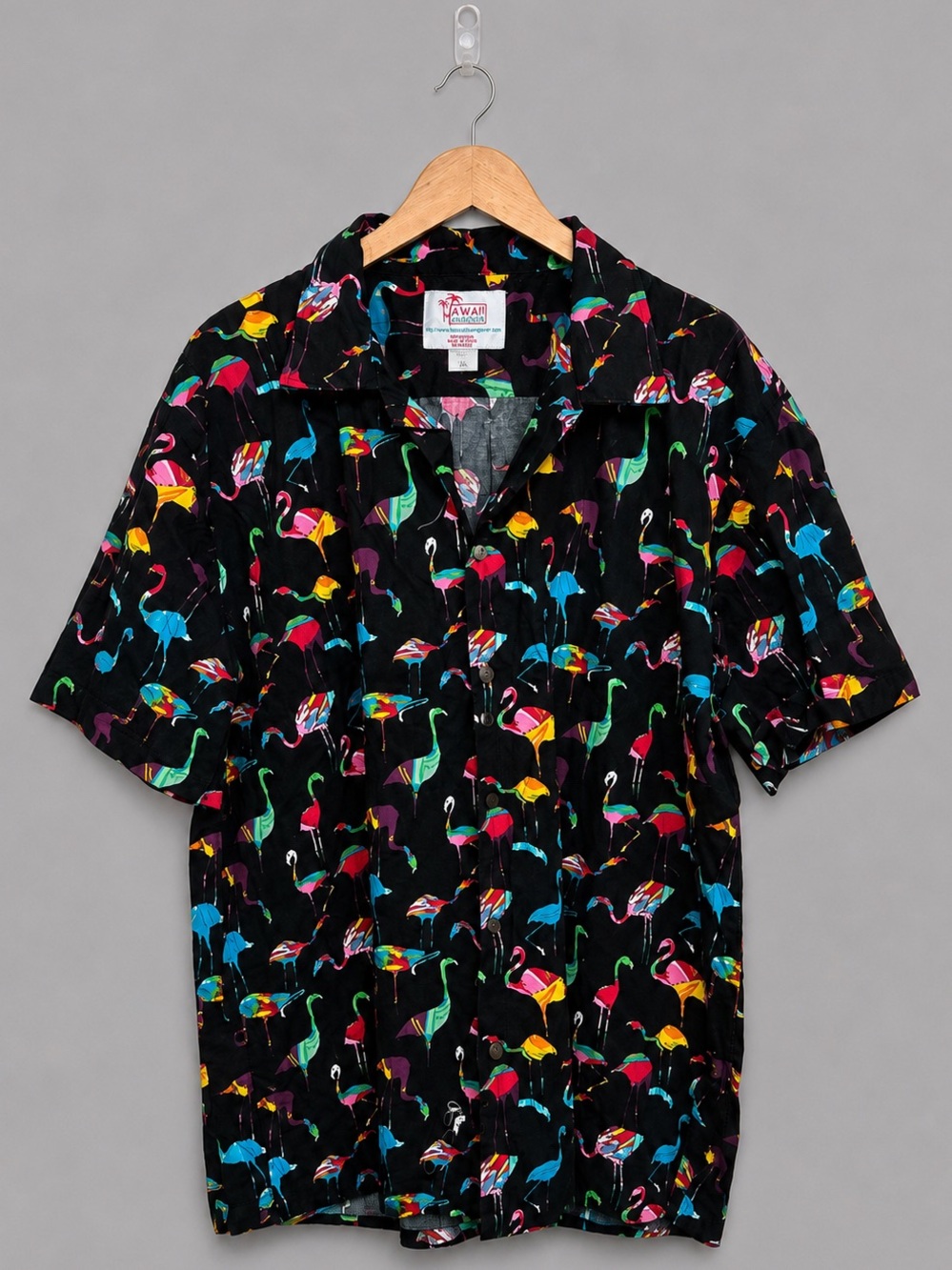 Hawaii Hangover Black Multicolor Flamingo Hawaiian Shirt 2XL Cotton - Picture 2 of 5